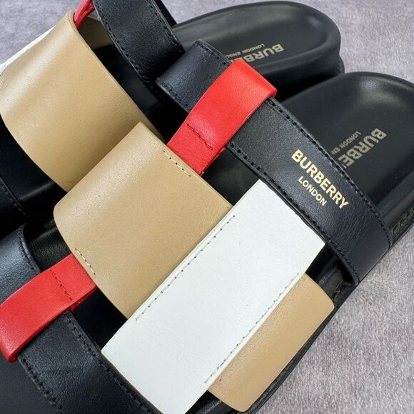 Burberry Black and Tan Color Block Ellendale Sandals 36.5 - Picture 3 of 7